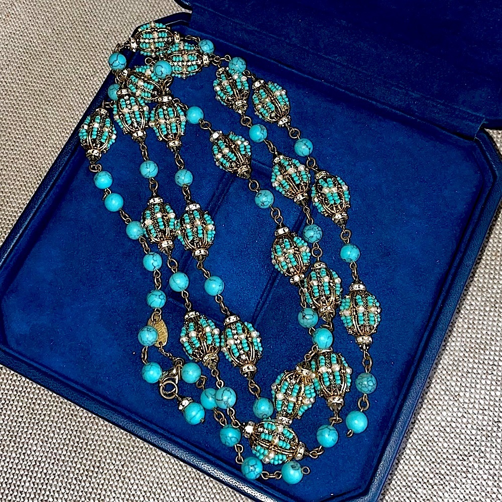 Vintage Erickson Beamon Beaded Turquoise Necklace - Picture 3 of 10